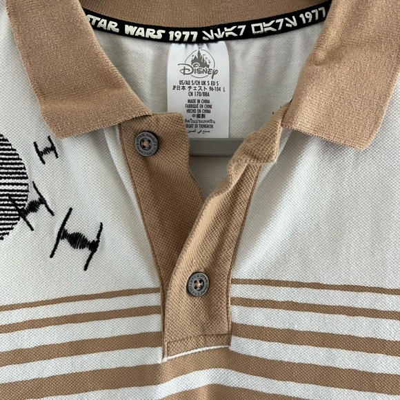DISNEY STAR WARS | Embroidered Death Star Polo Shirt in Tan/White | Size Small - Picture 6 of 11
